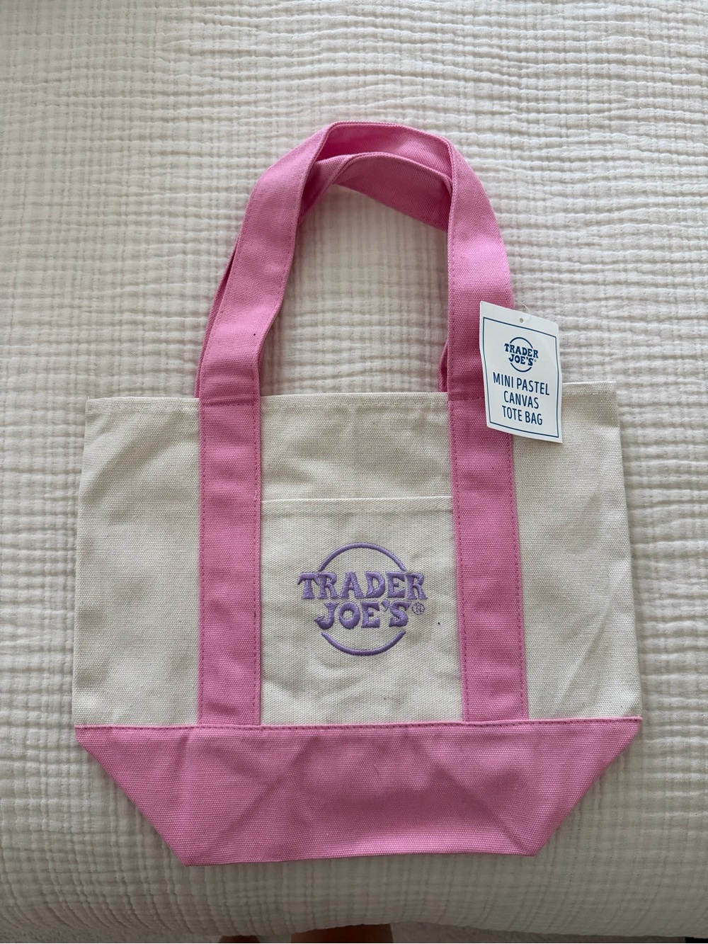 Trader Joe's Pink & Cream Canvas Mini Tote Bag